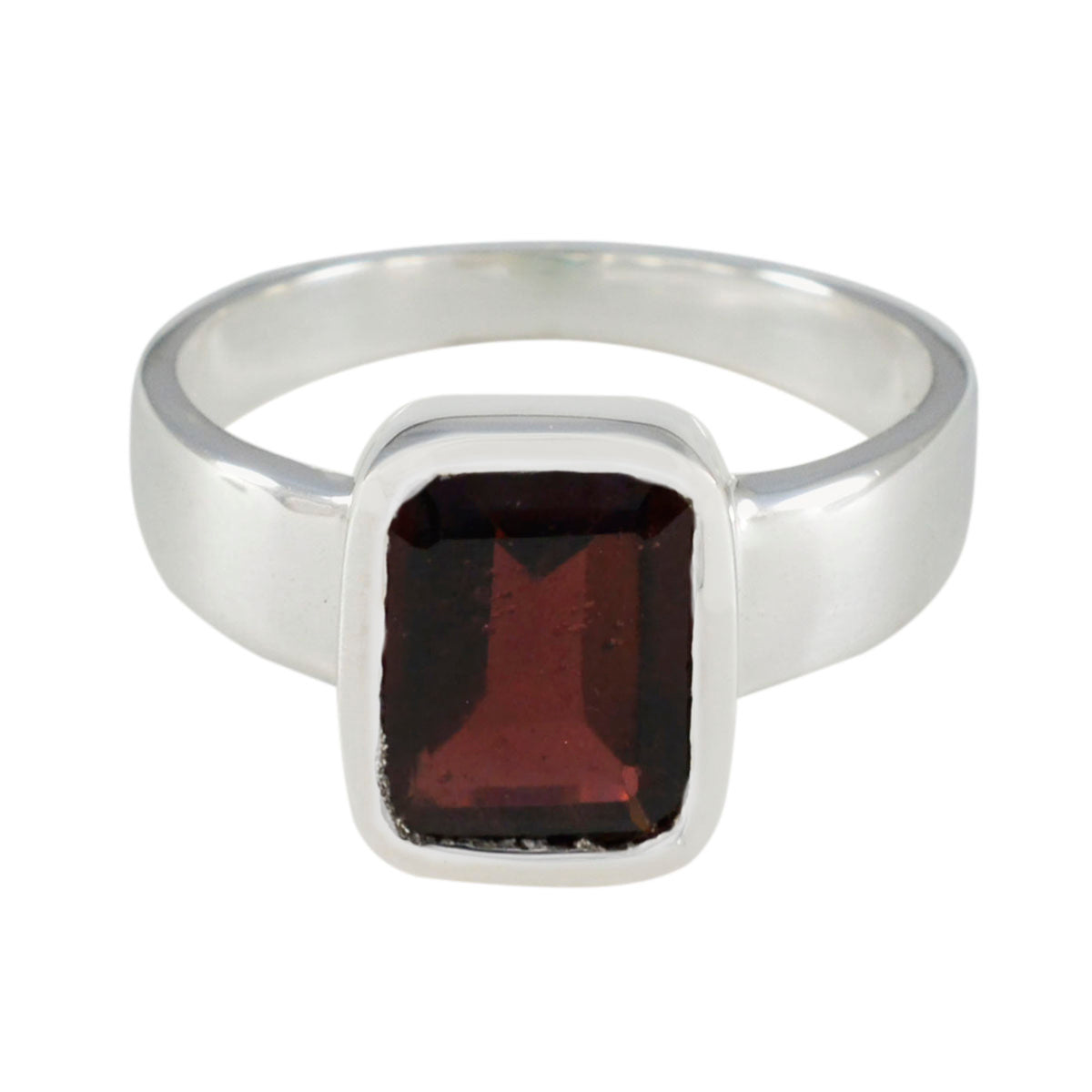 Garnet Solitaire Indian Sterling Silver Red Gemstone Slim Artisan Ring Jewellery メイン画像