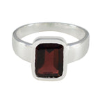 Garnet Solitaire Indian Sterling Silver Red Gemstone Slim Artisan Ring Jewellery