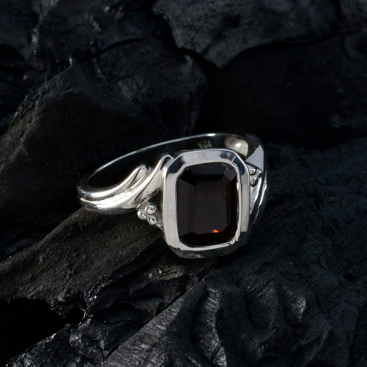 Garnet Solitaire Indian Silver Red Gems Slim Abstract Ring Jewellery