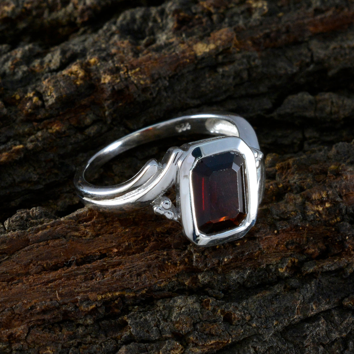 Garnet Solitaire Indian Silver Red Gems Slim Abstract Ring Jewellery