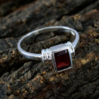 Garnet Solitaire Korean 925 Silver Red Gems Dainty Trendy Ring Jewelry