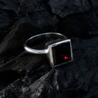 Garnet Solitaire Indian Sterling Silver Red Gems Classic Boho Ring Jewelry