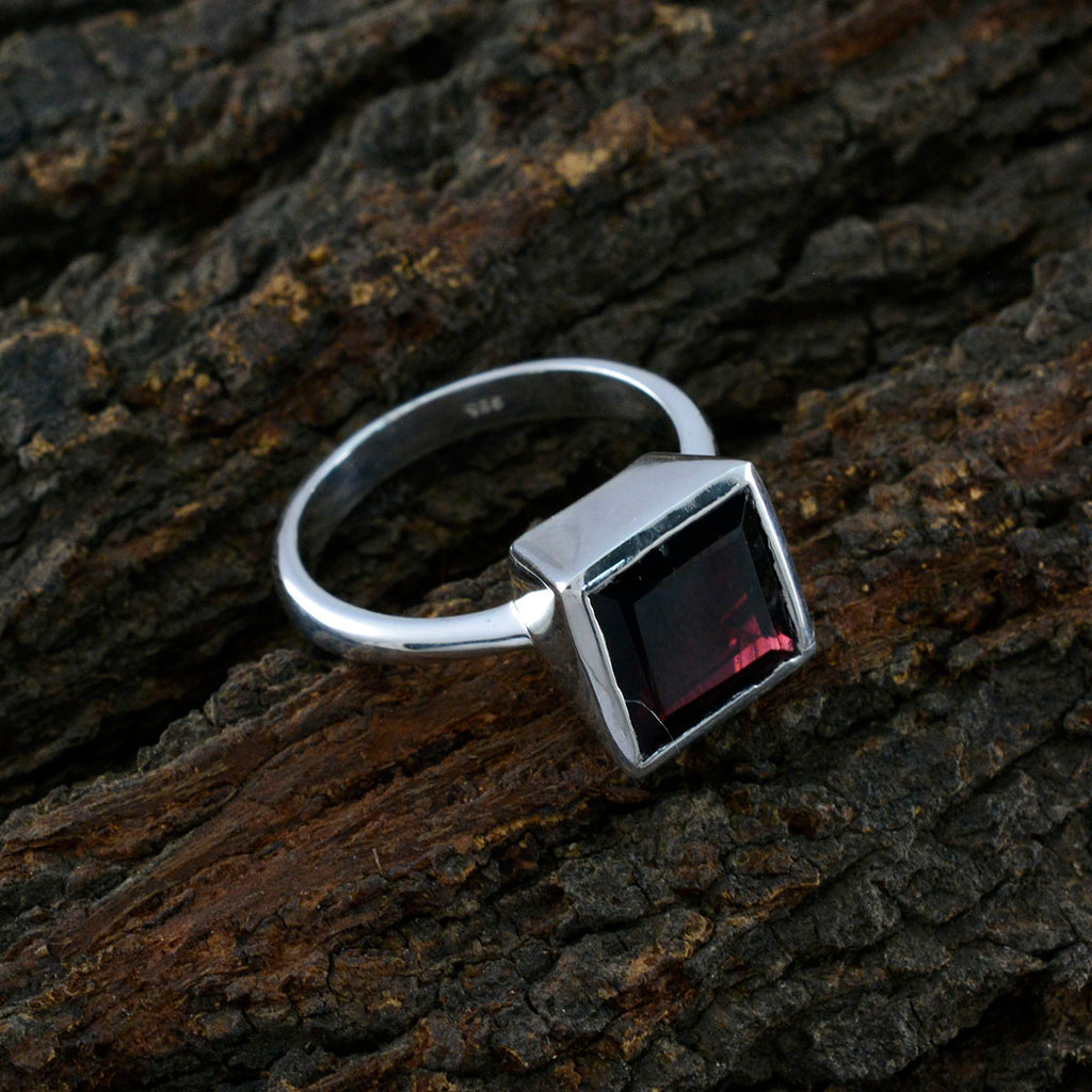 Garnet Solitaire Indian Sterling Silver Red Gems Classic Boho Ring Jewelry