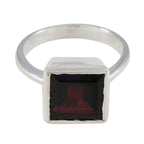 Garnet Solitaire Indian Sterling Silver Red Gems Classic Boho Ring Jewelry