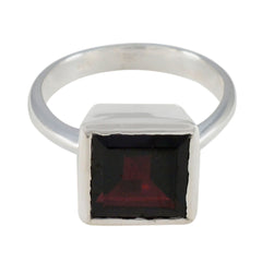 Garnet Solitaire Indian Sterling Silver Red Gems Classic Boho Ring Jewelry