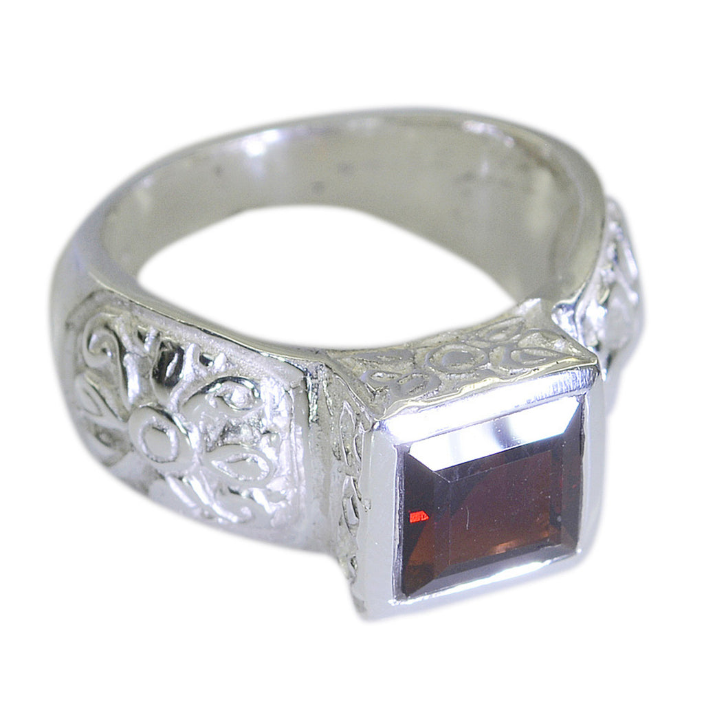 Garnet Solitaire African Sterling Silver Red Gemstone Eye catching Art Deco Ring Jewelry