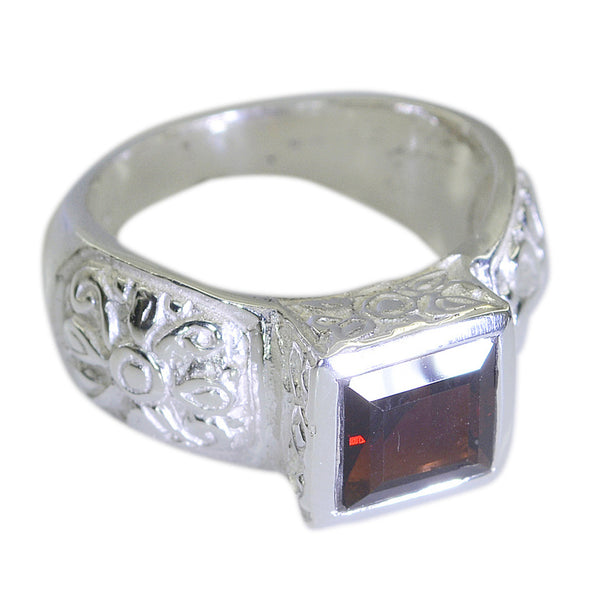 Garnet Solitaire African Sterling Silver Red Gemstone Eye catching Art Deco Ring Jewelry