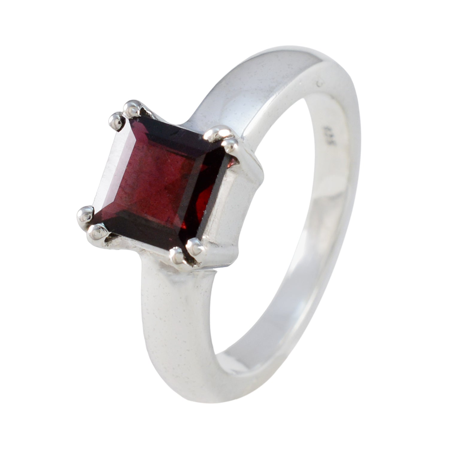 Garnet Solitaire Russian 92.5 Silver Red Gems Classic Glamorous Ring Jewelry