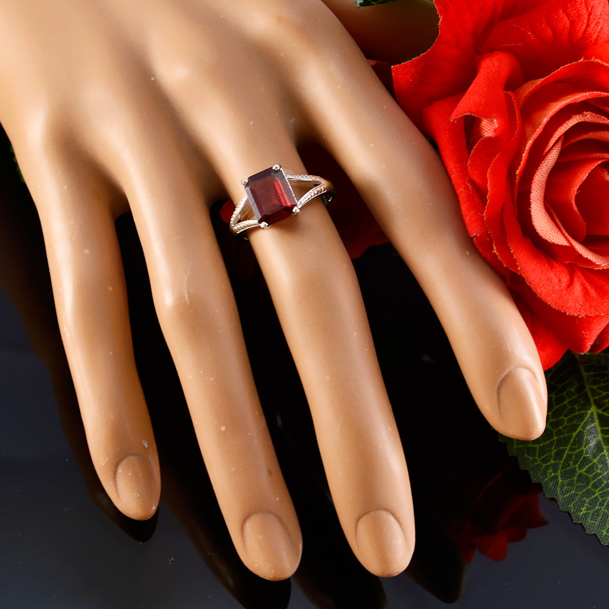 Garnet Solitaire Korean Silver Red Gems Whisper thin Romantic Ring Jewellery