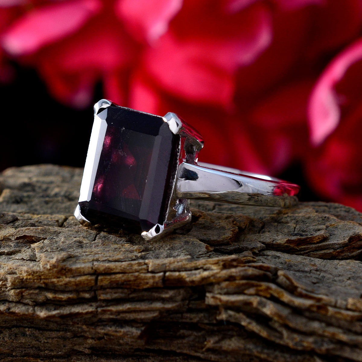 Garnet Solitaire German Silver Red Gemstone Minimal Romantic Ring Jewellery