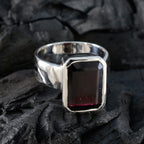 Garnet Solitaire Italian 925 Sterling Silver Red Gemstone Edgy Contemporary Ring Jewelry