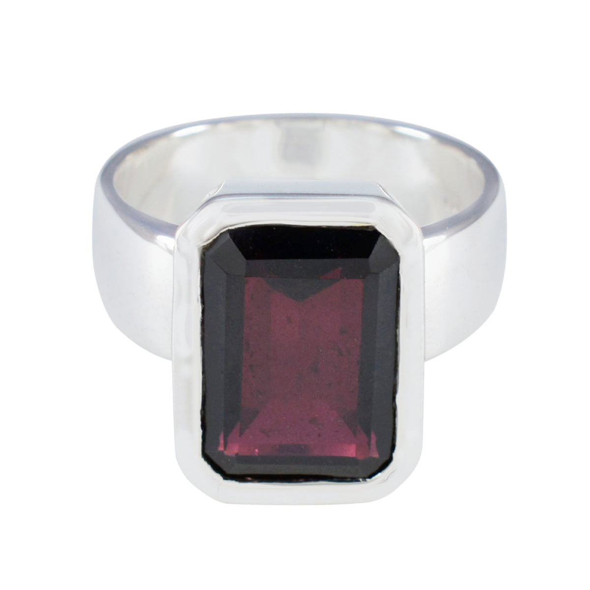 Garnet Solitaire Italian 925 Sterling Silver Red Gemstone Edgy Contemporary Ring Jewelry