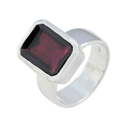 Garnet Solitaire Italian 925 Sterling Silver Red Gemstone Edgy Contemporary Ring Jewelry