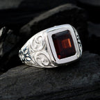 Garnet Solitaire Egyptian Sterling Silver Red Gems Eye catching Signet Ring Jewelry