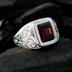 Garnet Solitaire Egyptian Sterling Silver Red Gems Eye catching Signet Ring Jewelry