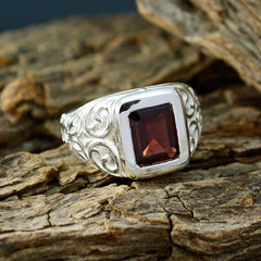 Garnet Solitaire Egyptian Sterling Silver Red Gems Eye catching Signet Ring Jewelry