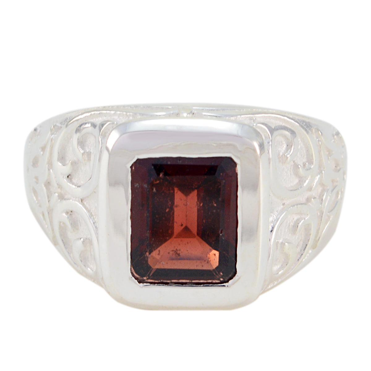 Garnet Solitaire Egyptian Sterling Silver Red Gems Eye catching Signet Ring Jewelry Huvudsaklig produktbild