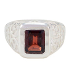 Garnet Solitaire Egyptian Sterling Silver Red Gems Eye catching Signet Ring Jewelry