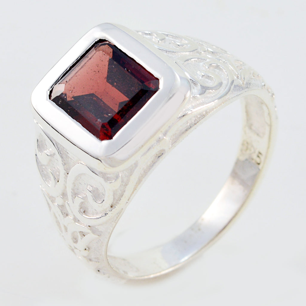 Garnet Solitaire Egyptian Sterling Silver Red Gems Eye catching Signet Ring Jewelry
