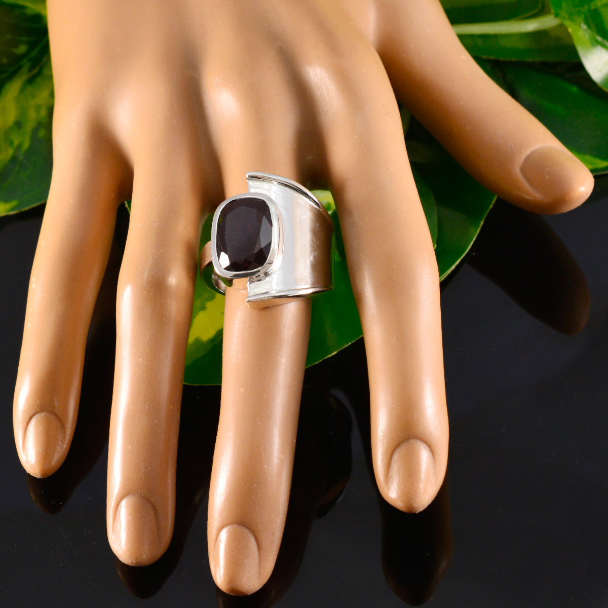 Garnet Solitaire Moroccan 925 Silver Red Gemstone Essential  Trendy Ring Jewelry