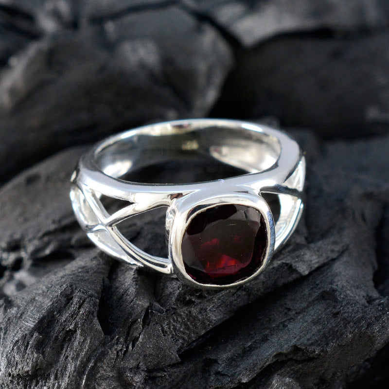 Garnet Solitaire Egyptian Silver Red Gems Tiny Boho Ring Jewelry