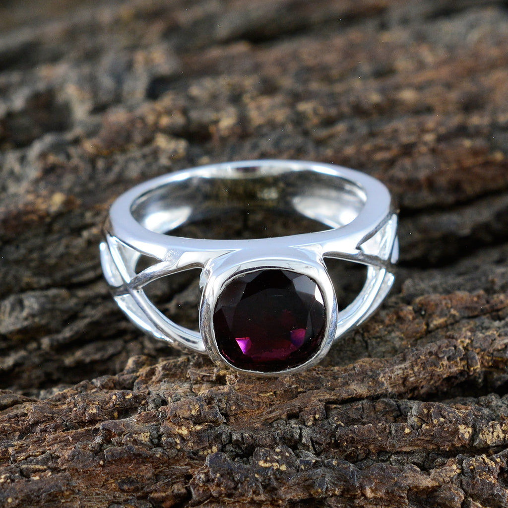 Garnet Solitaire Egyptian Silver Red Gems Tiny Boho Ring Jewelry