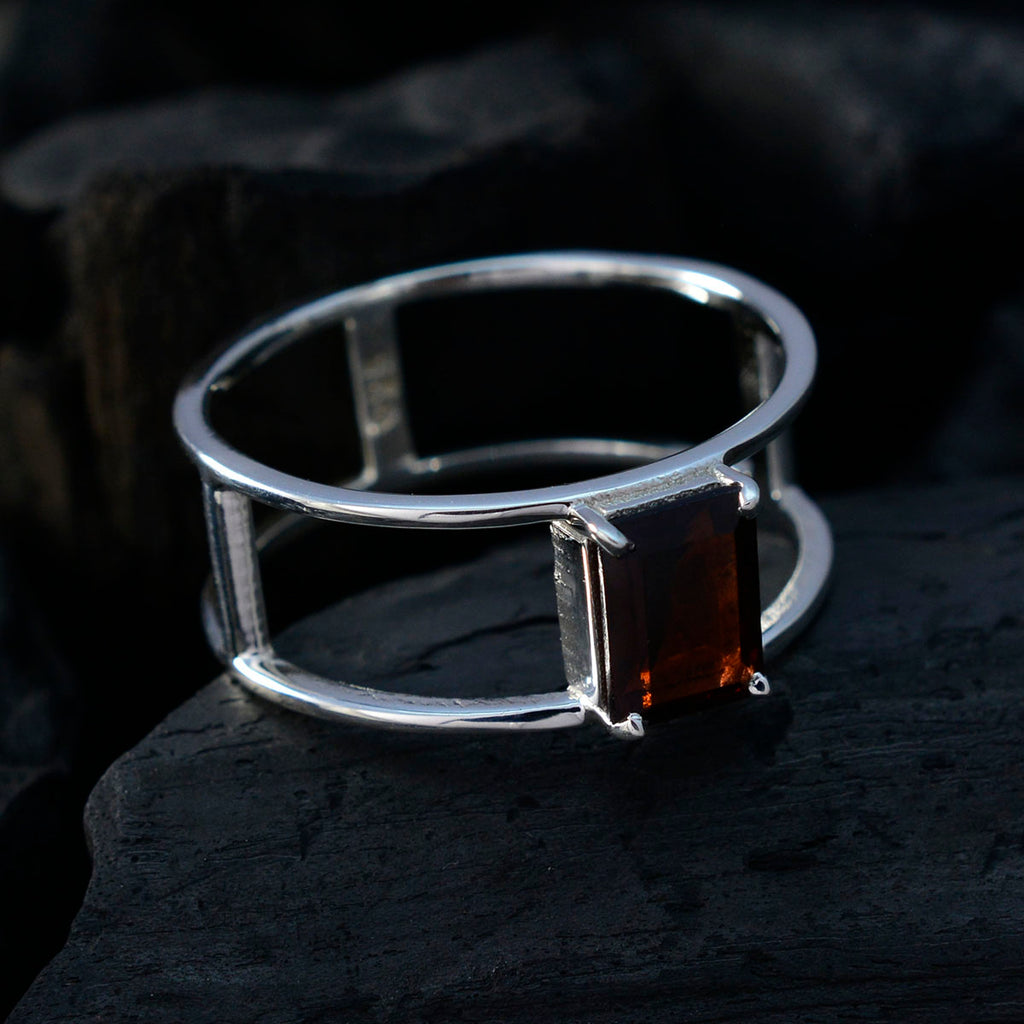 Garnet Solitaire Japanese Sterling Silver Red Gemstone Whisper thin Geometric Band Jewelry