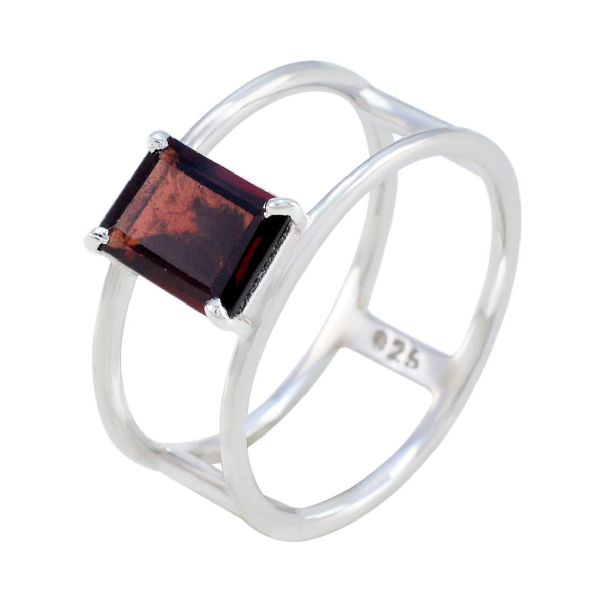 Garnet Solitaire Japanese Sterling Silver Red Gemstone Whisper thin Geometric Band Jewelry