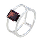 Garnet Solitaire Japanese Sterling Silver Red Gemstone Whisper thin Geometric Band Jewelry