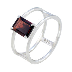 Garnet Solitaire Japanese Sterling Silver Red Gemstone Whisper thin Geometric Band Jewelry