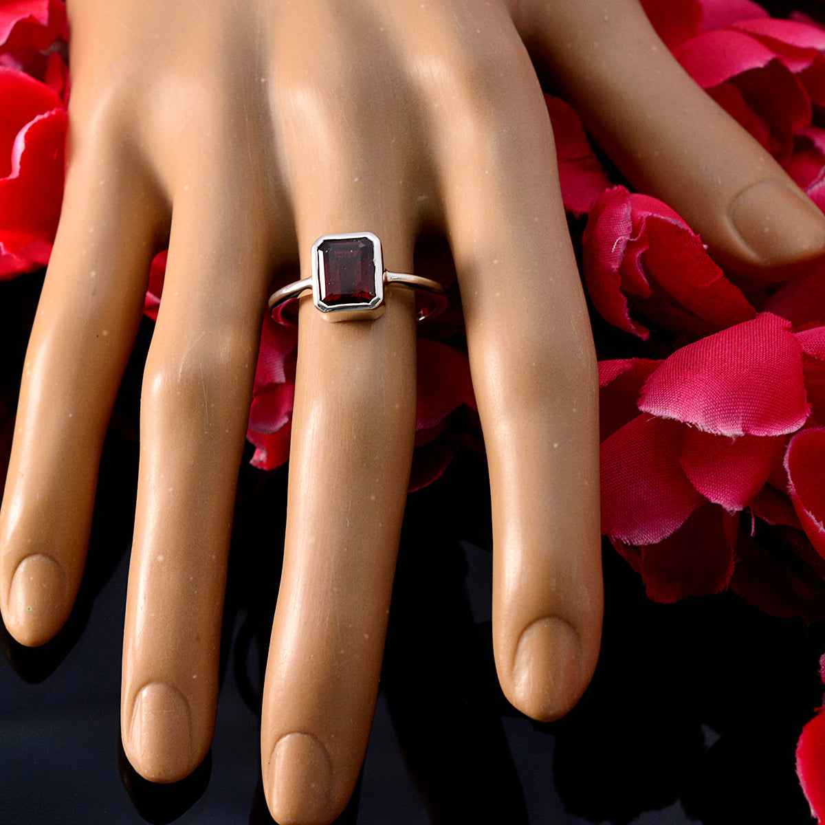 Garnet Solitaire Japanese Sterling Silver Red Gems Dainty Abstract Ring Jewelry