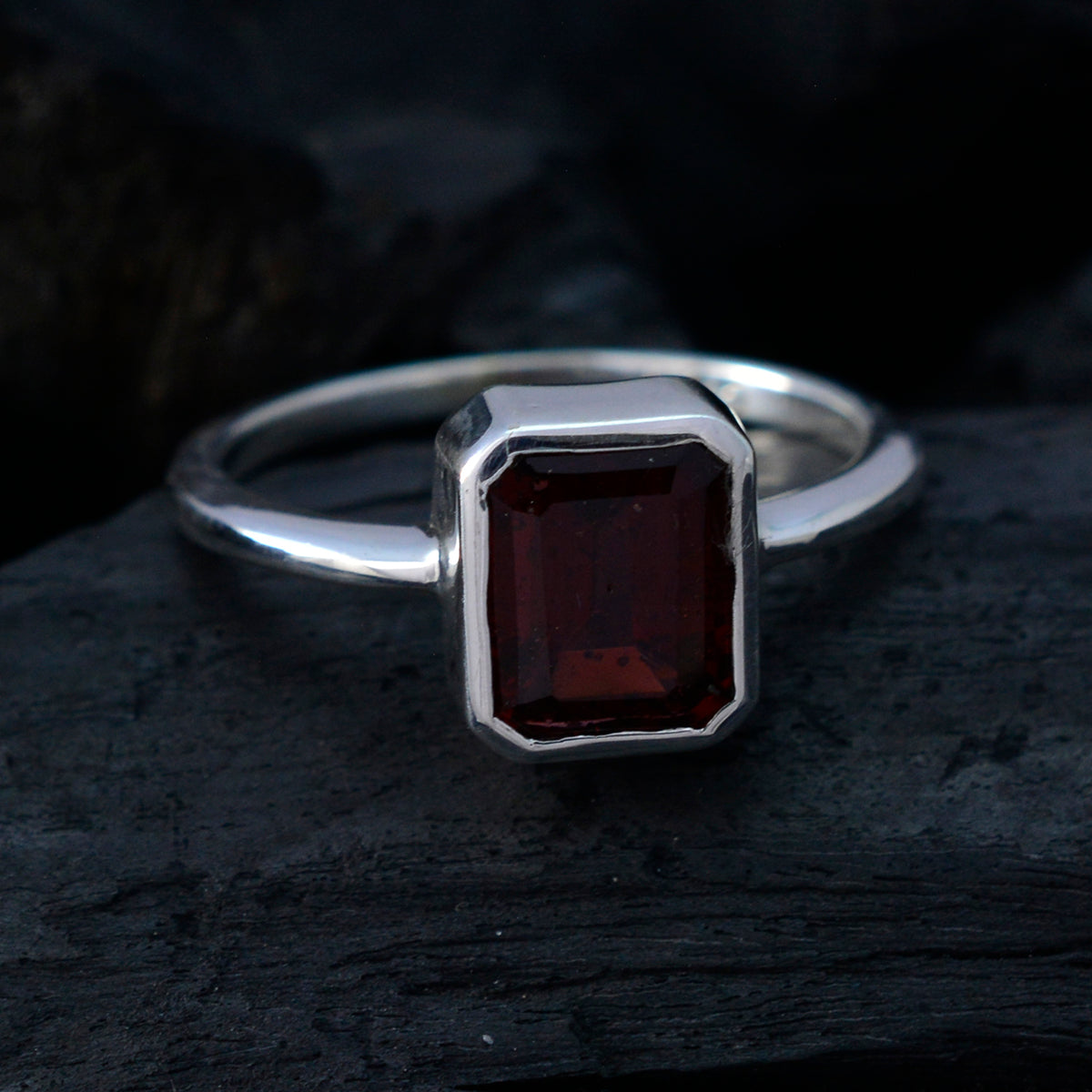 Garnet Solitaire Japanese Sterling Silver Red Gems Dainty Abstract Ring Jewelry