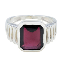 Garnet Solitaire Russian 92.5 Silver Red Gemstones Mid weight Signet Ring Jewelry