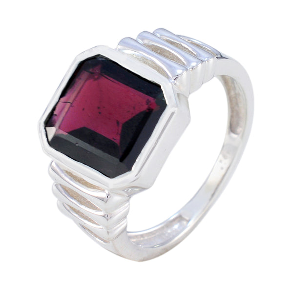 Garnet Solitaire Russian 92.5 Silver Red Gemstones Mid weight Signet Ring Jewelry