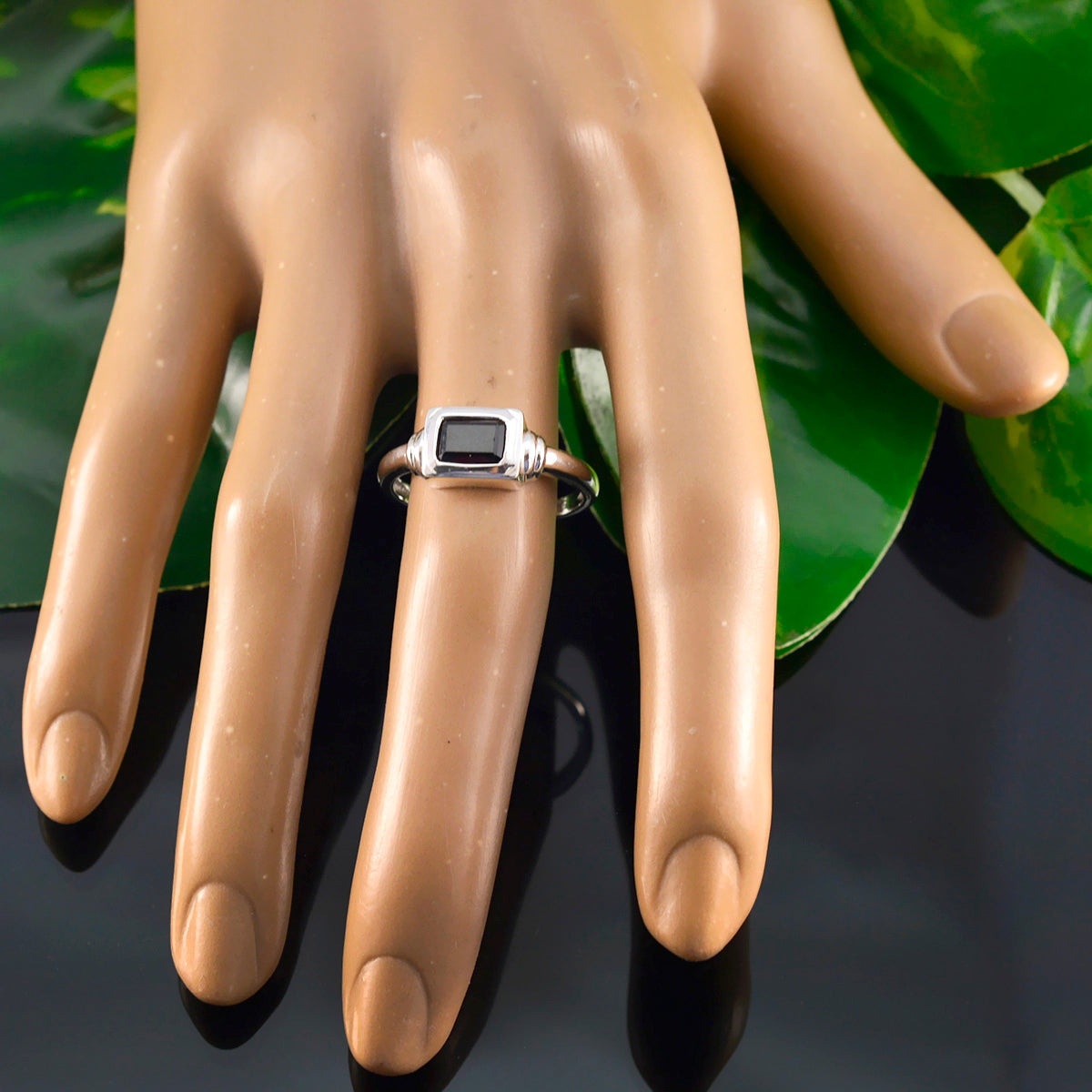 Garnet Solitaire Japanese Silver Red Gems Whisper thin Abstract Ring Jewelry