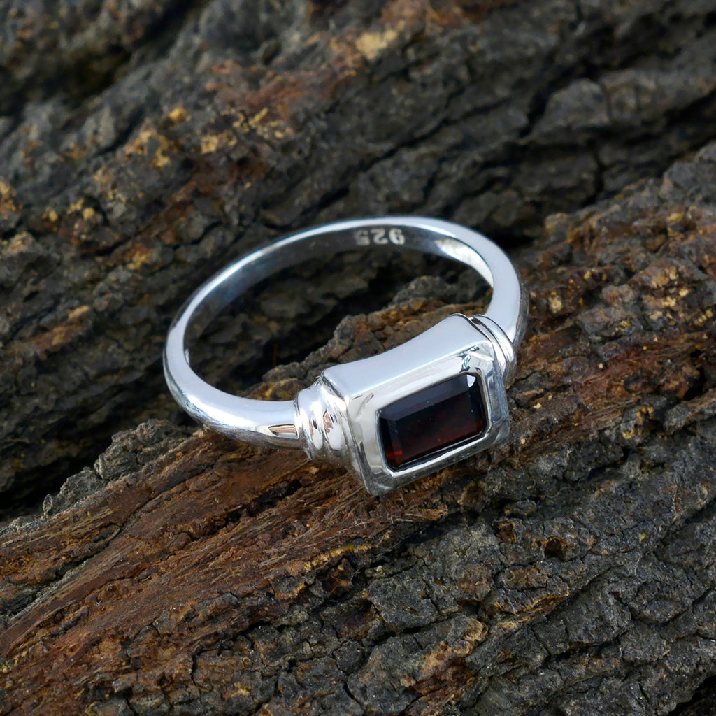 Garnet Solitaire Japanese Silver Red Gems Whisper thin Abstract Ring Jewelry