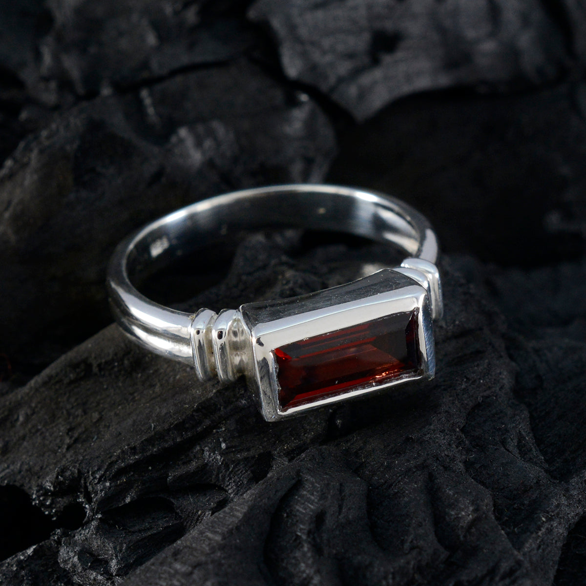 Garnet Solitaire Moroccan 925 Silver Red Gems Minimal Boho Ring Jewelry