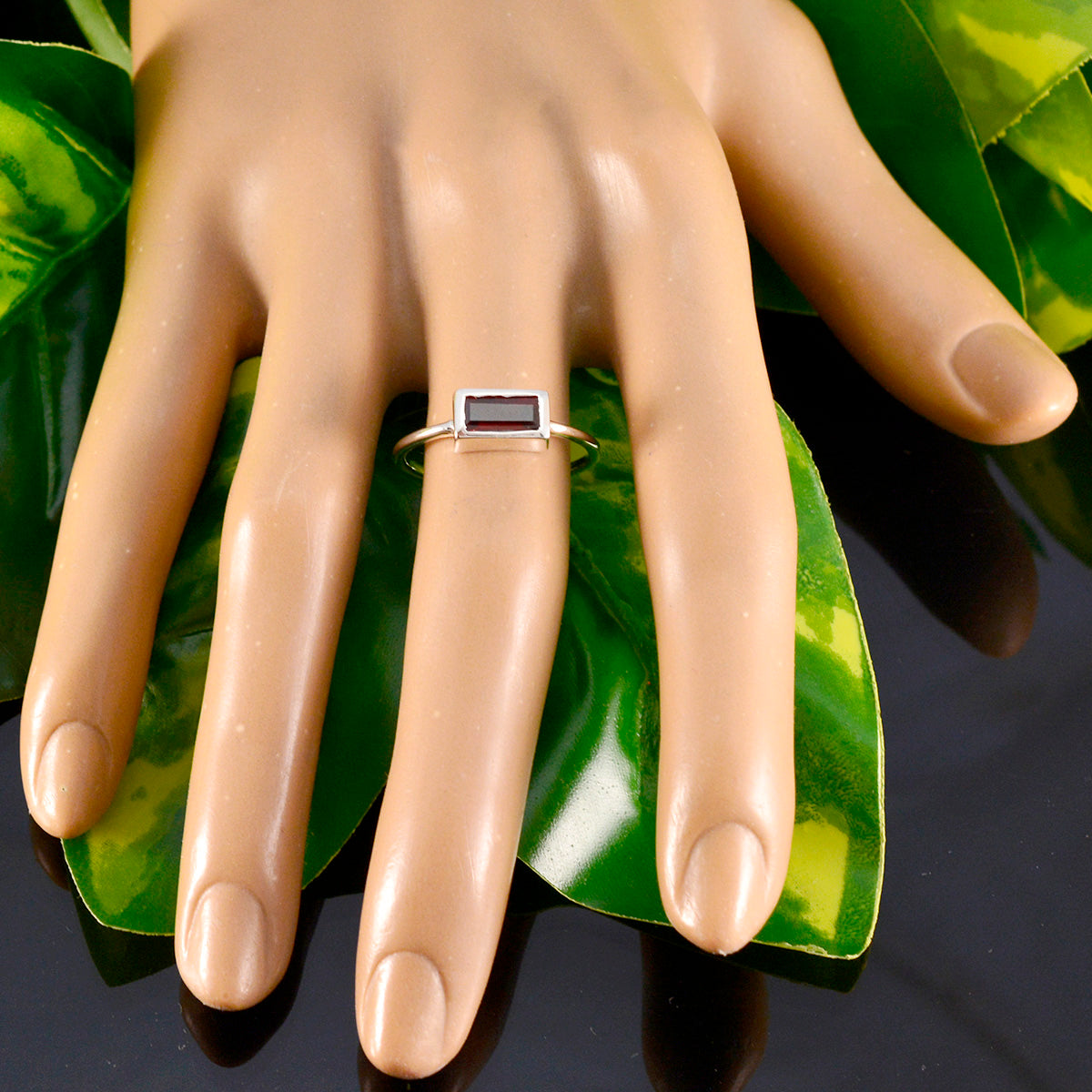 Garnet Solitaire Turkish 925 Sterling Silver Red Gems Delicate Trendy Ring Jewelry