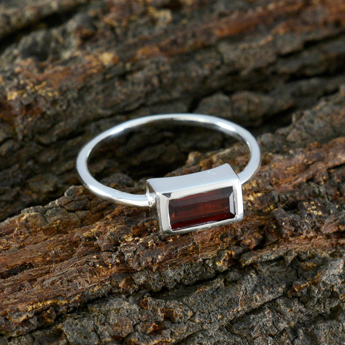 Garnet Solitaire Turkish 925 Sterling Silver Red Gems Delicate Trendy Ring Jewelry