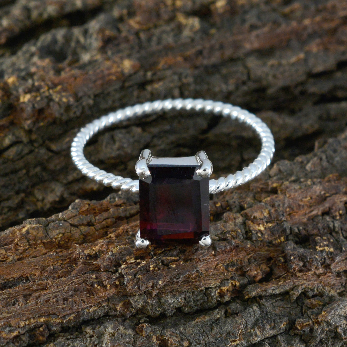 Garnet Solitaire Korean Sterling Silver Red Gemstones Delicate Twist Ring Jewellery