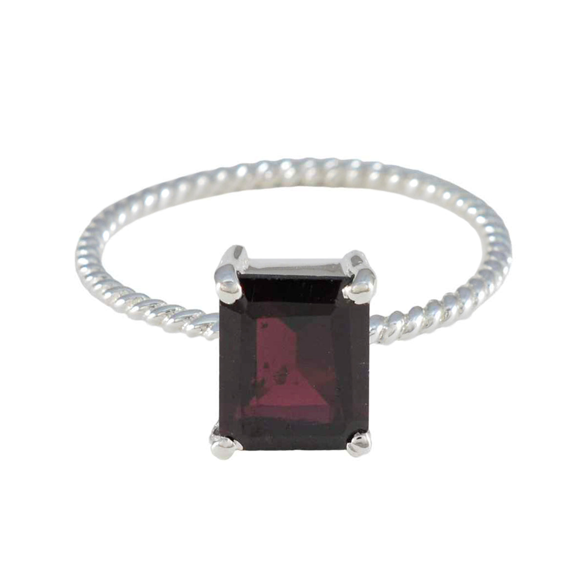 Garnet Solitaire Korean Sterling Silver Red Gemstones Delicate Twist Ring Jewellery メイン画像