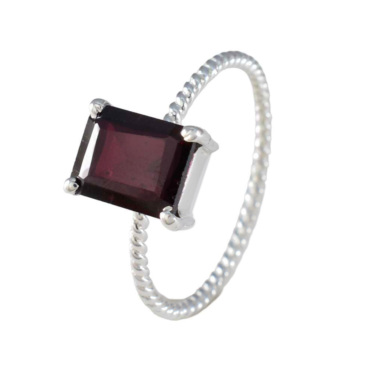 Garnet Solitaire Korean Sterling Silver Red Gemstones Delicate Twist Ring Jewellery
