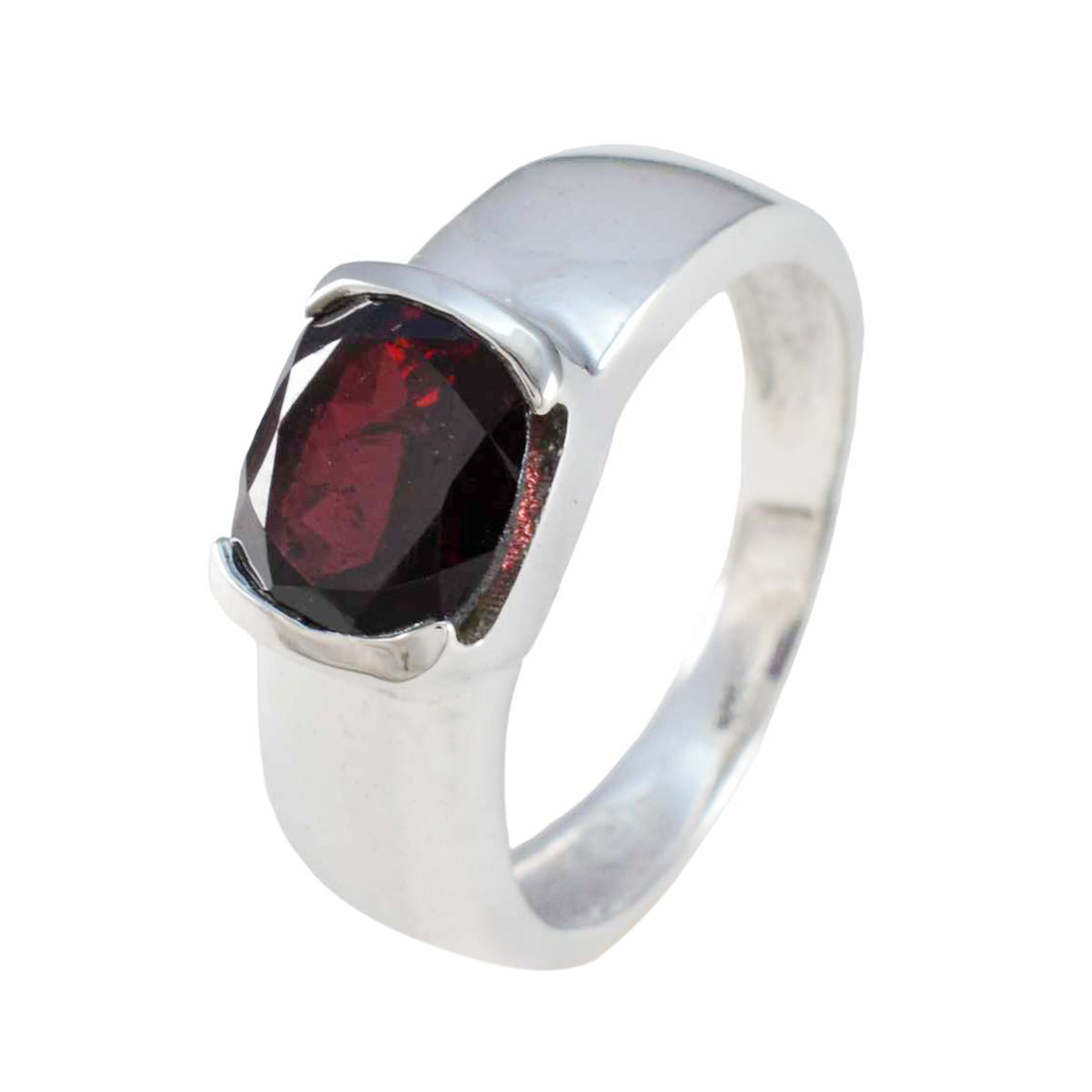 Anillo solitario de granate marroquí en plata 925 con piedras preciosas rojas, joyería minimalista y lujosa. Imagen secundaria del producto