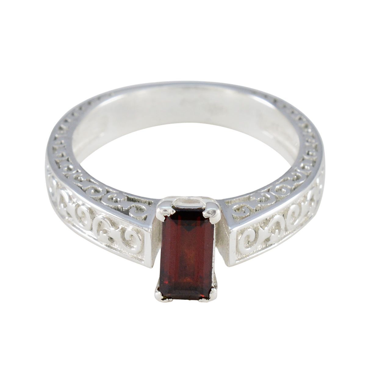 Garnet Solitaire Russian 92.5 Silver Red Gems Eye catching Trendy Ring Jewelry
