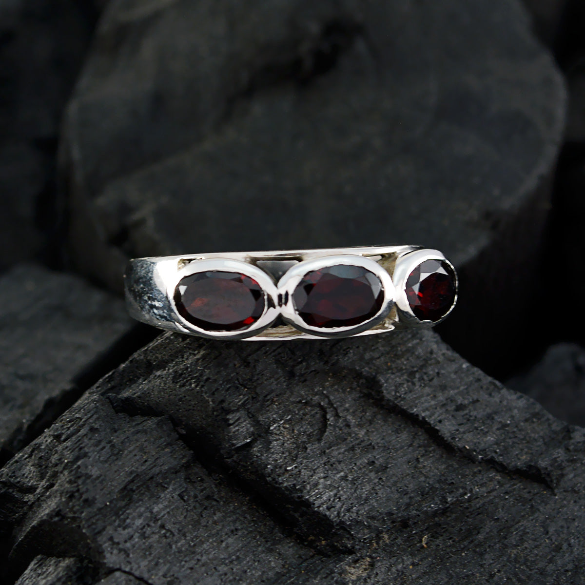 Garnet Trilogy Turkish Silver Red Gemstone Dainty Abstract Ring Jewelry