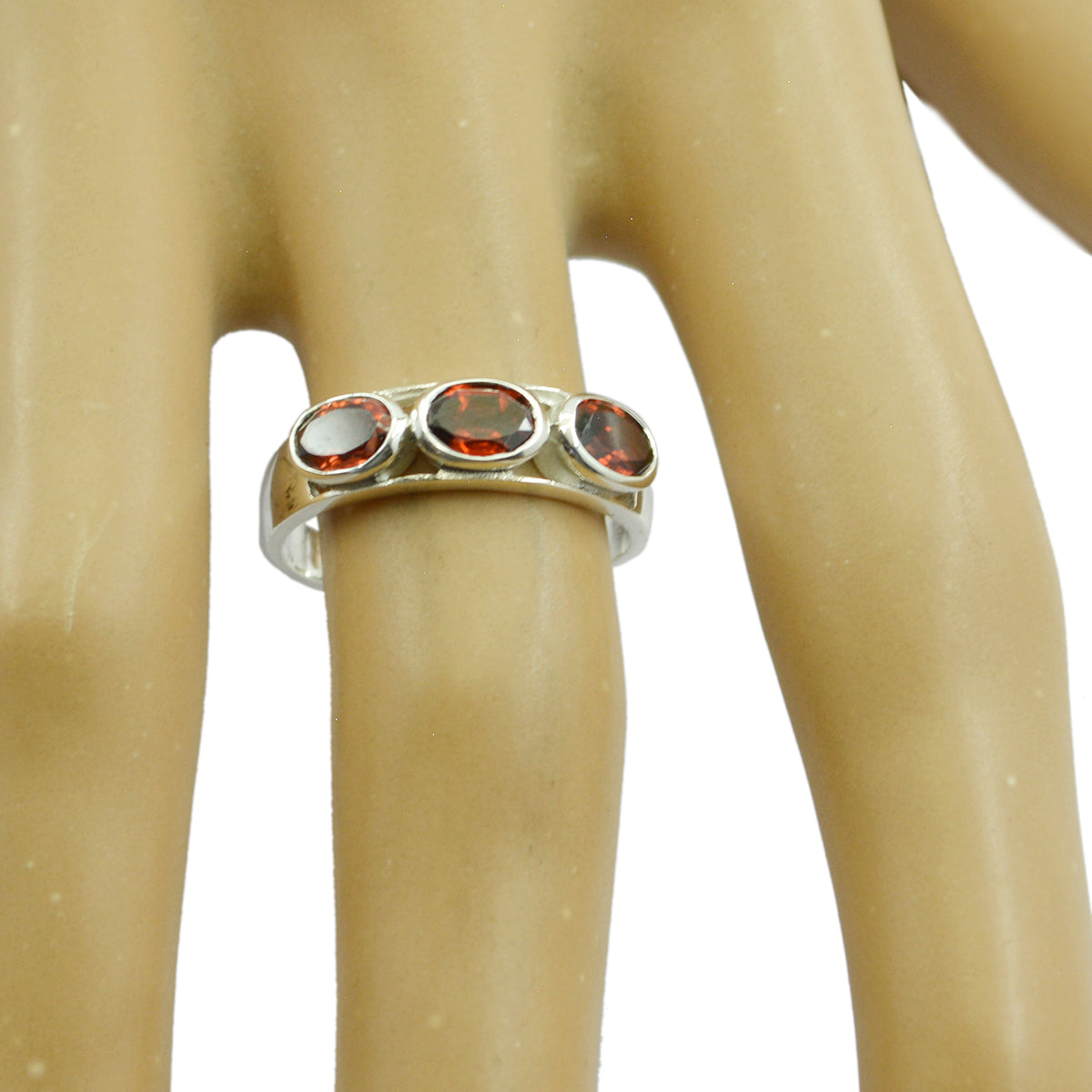 Garnet Trilogy Turkish Silver Red Gemstone Dainty Abstract Ring Jewelry