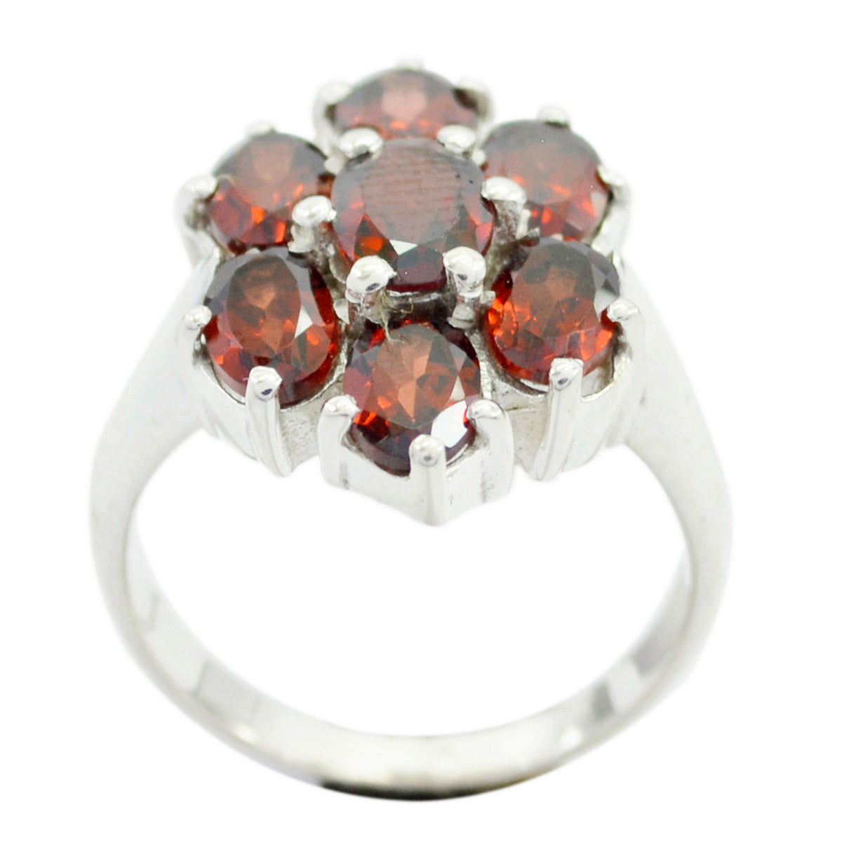 Garnet Hepta African 925 Sterling Silver Red Gemstones Mid weight Floral Ring Jewelry Image principale du produit