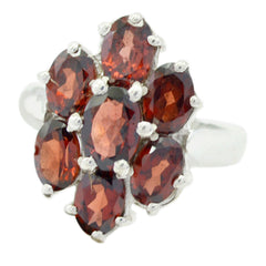 Garnet Hepta African 925 Sterling Silver Red Gemstones Mid weight Floral Ring Jewelry