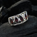 Garnet Penta Indian 925 Sterling Silver Red Gemstone Slim Boho Ring Jewelry