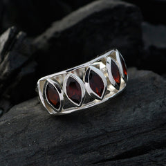 Garnet Penta Indian 925 Sterling Silver Red Gemstone Slim Boho Ring Jewelry